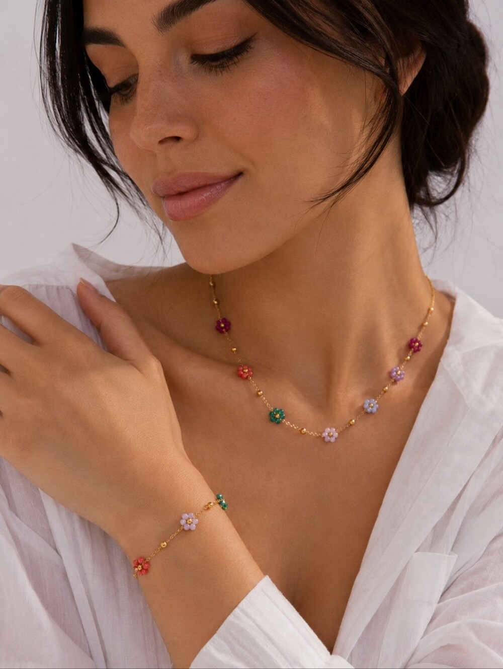 Colorful Flower Necklace Bracelet Set
